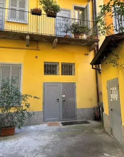 Gray door in the courtyard